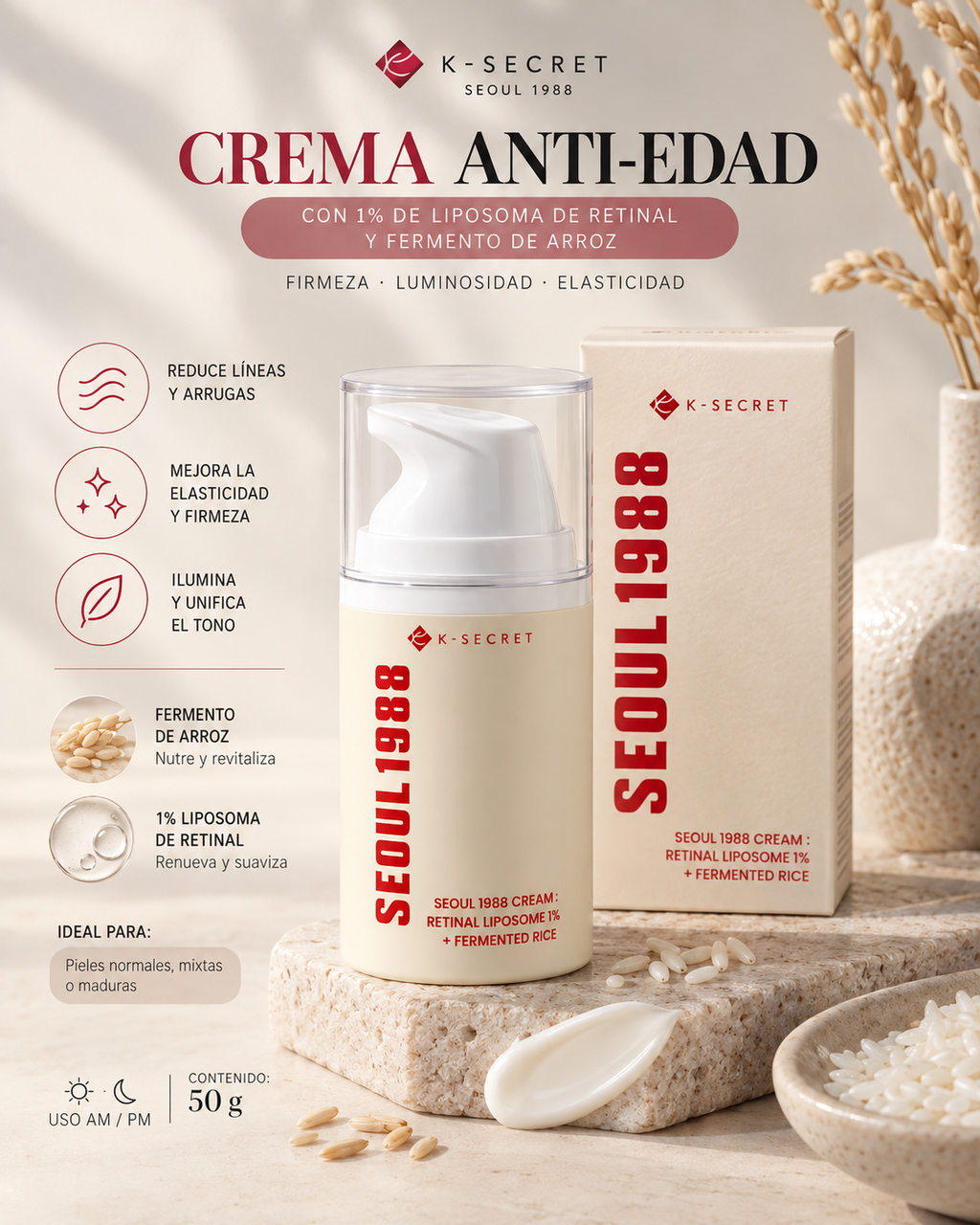 K-Secret Seoul 1988 Cream Retinal Liposome 1% + Fermented Rice